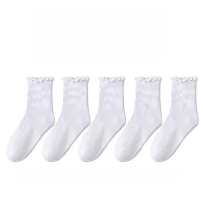 5 Pairs /Lot Socks for Women Ruffle Middle Tube Ankle Short Breathable Black White Set Spring Autumn