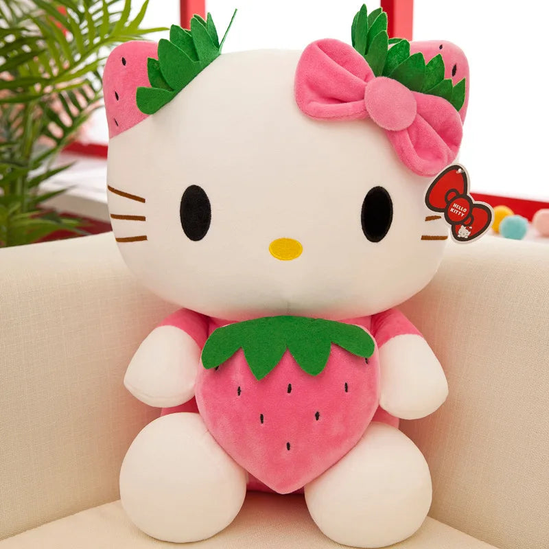 Kawaii Sanrio Hello Kitty Plush Stuffed Toy Strawberry KT Cat Pillow Doll Children's Birthday Gift Home Decoration Animal Doll