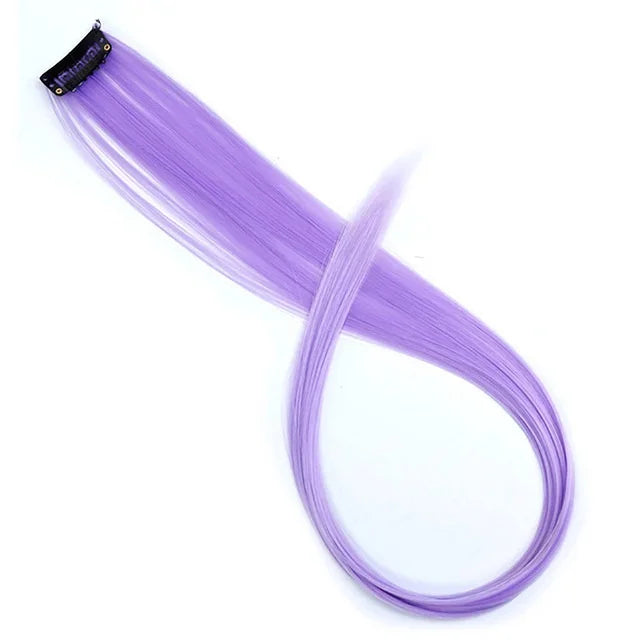 5PCS 22Inch Synthetic Long Straight Hair Clips Rainbow Hair Extension Colored Red Green Blue Hairpiece for Women