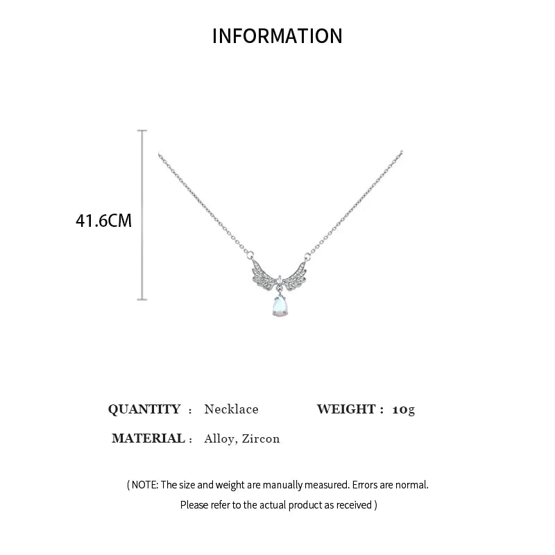 Light Luxury Angel Wings Pendant Necklace Ladies Fashion Exquisite Moonstone Collarbone Necklace Delicate Wedding Jewelry