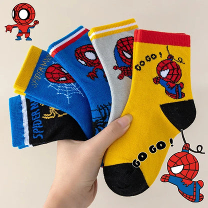 5 Pairs MARVEL Spiderman Children's Socks Kawaii Soft Anime Socks Kids Boys Socks MiddleTube Cartoon Baby Socks 1-12 Y