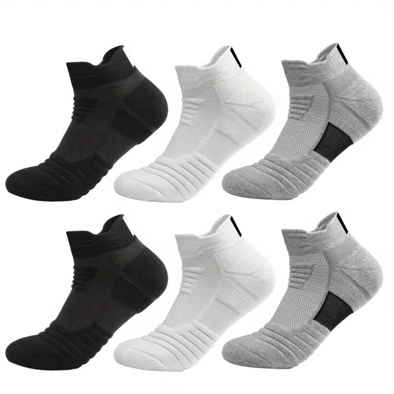 6/3/1 Pairs New Men Sports Running Fitness Flight Short Tube Socks Women's Towel Bottom Basketball Socks Solid Color Black Socks