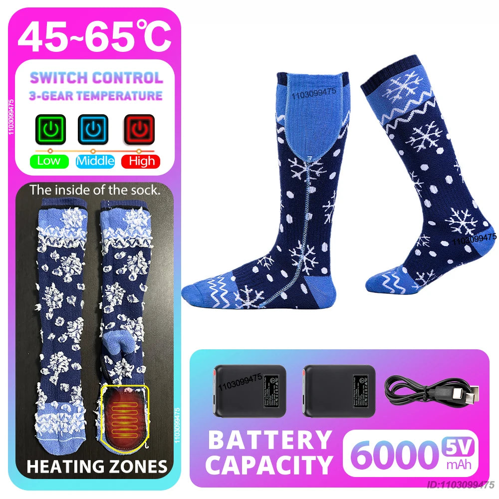 New Heated Socks Rechargeable 6000mah Electric Heated Skiing Socks Snowboarding Outdoor Sports Foot Warmer Winter Thermal Socks