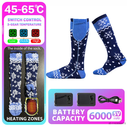 New Heated Socks Rechargeable 6000mah Electric Heated Skiing Socks Snowboarding Outdoor Sports Foot Warmer Winter Thermal Socks