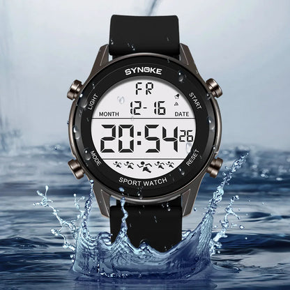 SYNOKE Men Outdoor Sports Multifunctional Waterproof Large Screen Display Luminous LED Digital For Men Fashion Silicon Watch