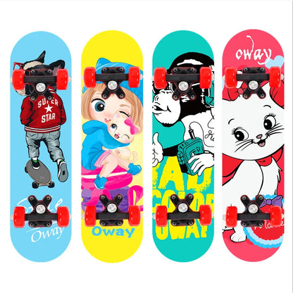 New Cartoon Four-wheel Skateboard Children Beginner Skateboards Maple Wood Deck Skate Board Outdoor Double Rocker Skateboard
