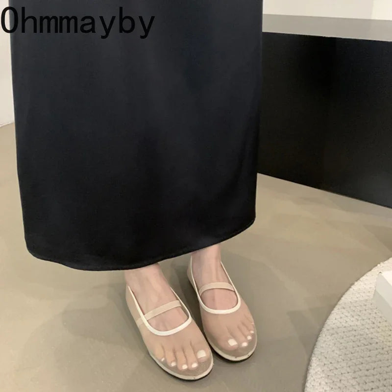 Designer Autumn Women Mesh Fabric Ballet Flat Shoes Fashion Shallow Elastic Band Ladies Comfort Soft Sole Mary Jane Shoes