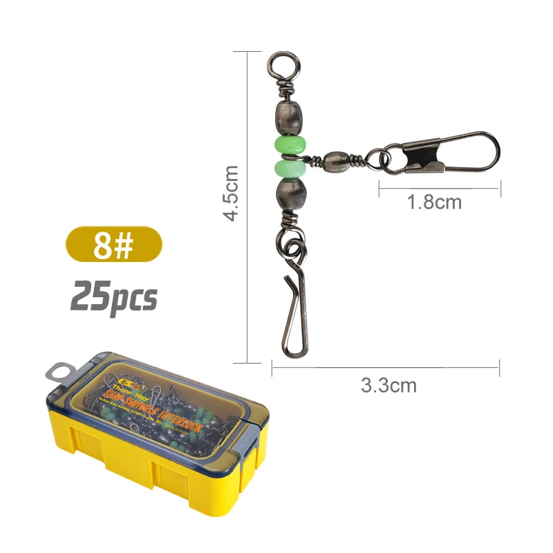 New 8# 10# Squid Jig Lure Swivels Fishing Bearing Rolling Swivel Solid Ring Fishing Connector With Interlock Snap Accessories