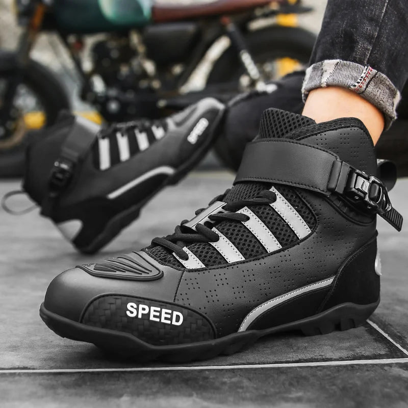 New Motorcycle Boots Men Leather Motos Breathable Anti Slip Wear-resistant Riders Boots Motorbike Racing Ankle Length Shoes