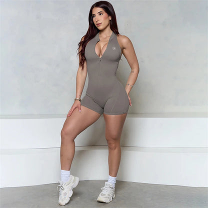 Allure The Brand Sleeveless ZIPPER Scrunch Butt Romper Women Sporty Jumpsuit Lycra Short Fitness Gym Overalls Workout Clothes