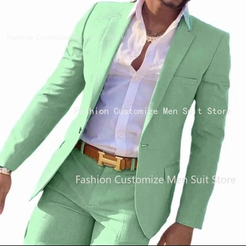 2 Pieces Beige Suit for Men Slim Fit Wedding Groom Tuxedo Groomsmen Suits Male Fashion Smoking Costume Homme Blazer with Pants