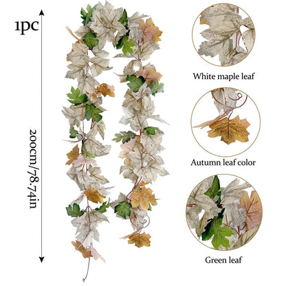 2M Artificial Maple Leaf Garland Fake Fallen Leaves Autumn Decor Rattan for Thanksgiving Halloween Festivals Wedding Xmas Decor