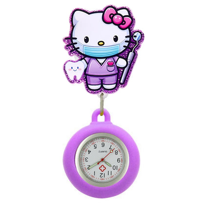 MINISO Lovely Cartoon Kitty Cat Hospital Nurse Doctor Medical Workers Office Badge Reel FOB Pocket Watches Hang Clock Gifts