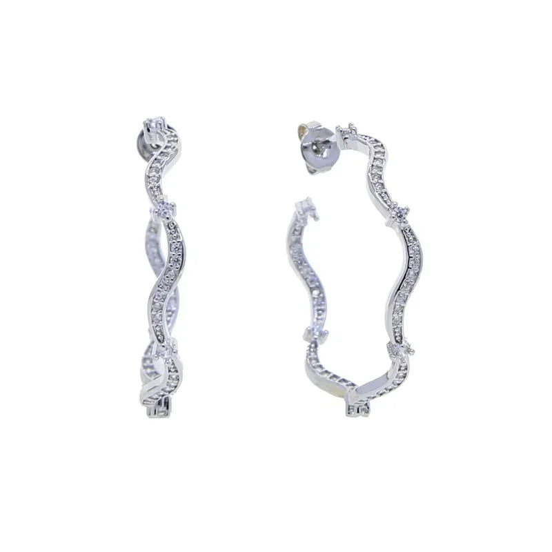 Fashionable Women's Wave Band Bracelet Ring Earring Necklace Set with 5A Cubic Zirconia CZ in Micro Pave Setting