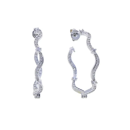 Fashionable Women's Wave Band Bracelet Ring Earring Necklace Set with 5A Cubic Zirconia CZ in Micro Pave Setting