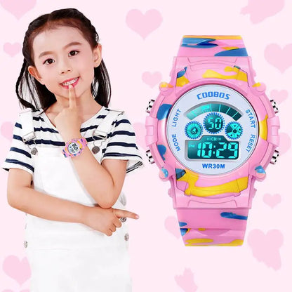 2023 New Boys Sports Military Kids Digital Watches Student Childrens Watch Fashion Luminous LED Alarm Camouflage Girls Clock