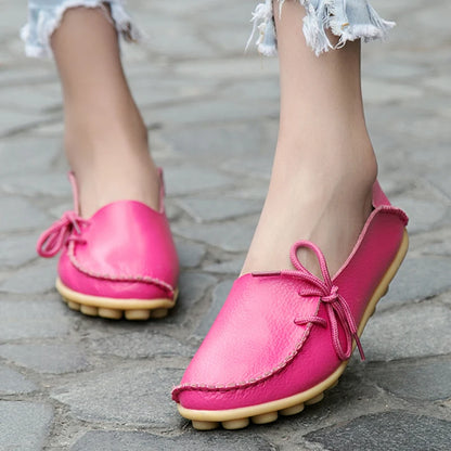 Fashion Women Flats Genuine Leather Oxford Women's Shoes Moccasins Women Shoes Slip On Bowtie Flats Tenis Shoes Woman Plus Size