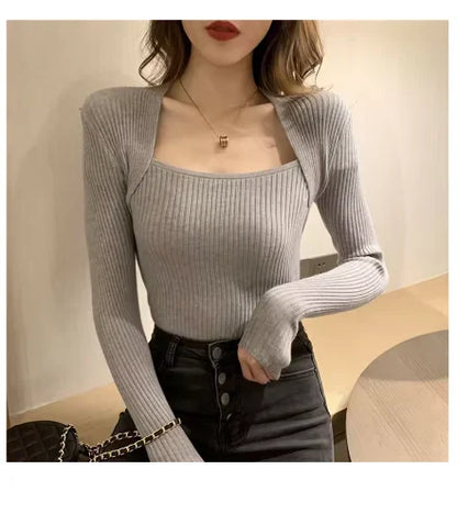 Women's Long Sleeve Pullover Sweater Basic Elastic Knitted Jumper Solid Autumn Winter Fashion Top Female Knittedwear
