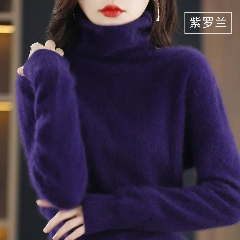WinvyNee Women Clothing Mink Cashmere Sweater Half High Collar Solid Tops Outerwears 2024 Knitted Oversized Pullover A1248005