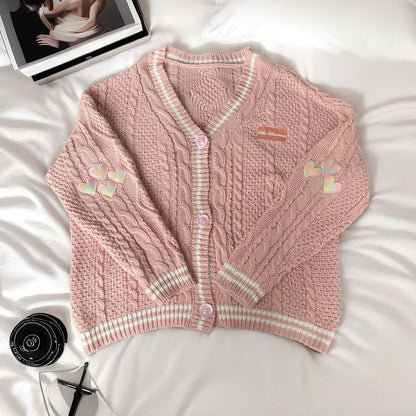 Autumn Red Maple Leaf Embroidered Leaves Knitted Cardigan Women Winter V-neck Single Breasted Show Y2k Style Cardigans Girls