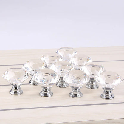 10Pcs/set 30mm Diamond Shape Design Crystal Glass Knobs Cupboard Drawer Pull Kitchen Cabinet Door Wardrobe Handles Hardware