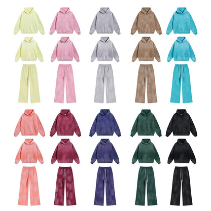 IEFB Spring New Trendy Sets Washed Sweatshirt Sweatpants Splash-ink Spray Dye Velvet Hoodies Autumn Male Wear Menwear 9W125