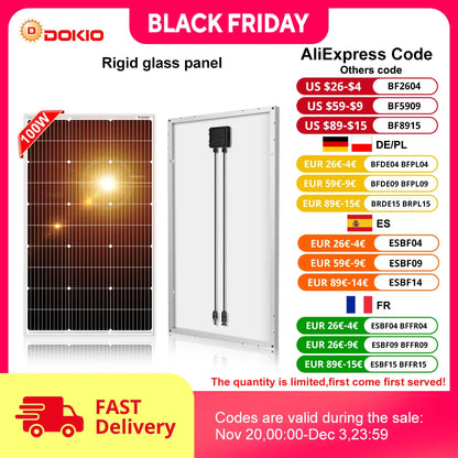 DOKIO 18V 100W Rigid Solar Panel China 18V Monocrystalline Silicon Waterproof Solar Panel Charging 12V #DSP-100M Camping/Home/RV