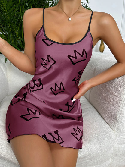 Heart Letter Print Nightdress Casual Round Neck Spaghetti Strap Sleep Dress Women's Sleepwear Dresses