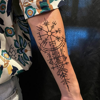 1Pc Viking Runes Geometric Waterproof Temporary Tattoo Stickers, Long-lasting Waterproof for One to Two Weeks, For Arm, Leg.
