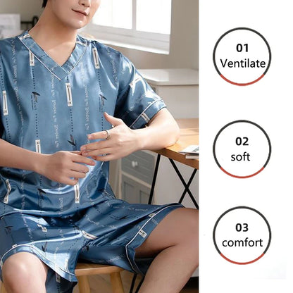 Large Size Men Homewear Ice Silk Short-Sleeved Shorts Student Pajamas Korean Version with Letters Loose 3xl Short-Sleeved Two-Pi