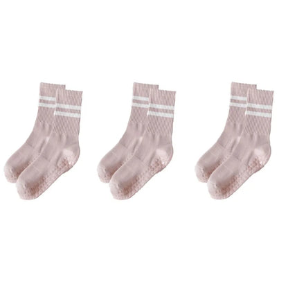 3-Pair Female Pilates Indoor Anti Slip Silicone Floor Socks Breathable Double Bar Middle Socks Fitness Dance Exercise Yoga Socks