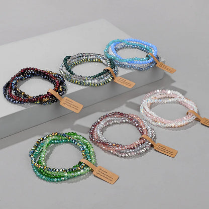 Fashionable 4 Piece Beaded Bracelet Set for Women Colored Crystal Glass Multi-Layered Beaded Bracelet Women's Charm Bracelet