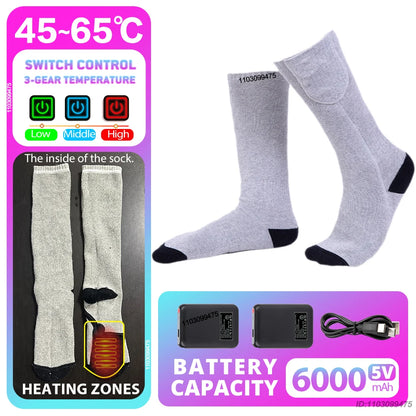New Heated Socks Rechargeable 6000mah Electric Heated Skiing Socks Snowboarding Outdoor Sports Foot Warmer Winter Thermal Socks