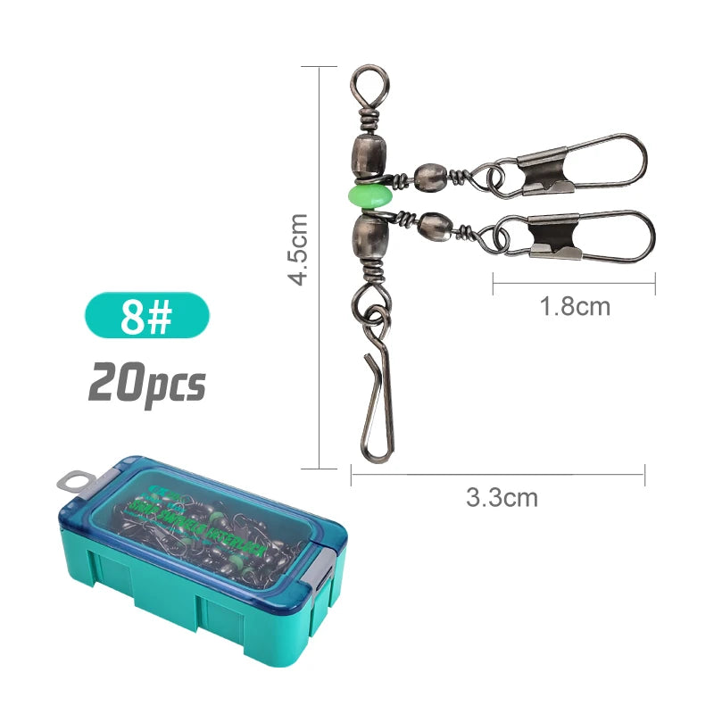 New 8# 10# Squid Jig Lure Swivels Fishing Bearing Rolling Swivel Solid Ring Fishing Connector With Interlock Snap Accessories