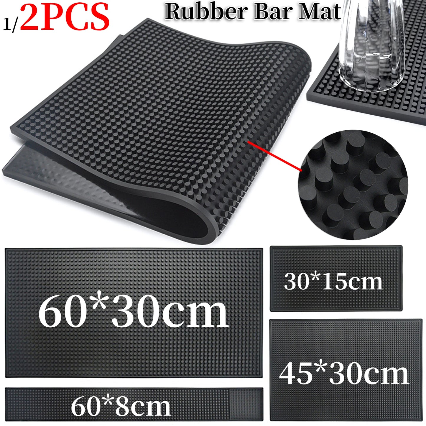 Bar Mat Rubber Coffee Bar Mats Anti-slip PVC Cup Mat Waterproof Heat Resistant Drain Mat for Bar Cafe Barista Cocktail Bartender