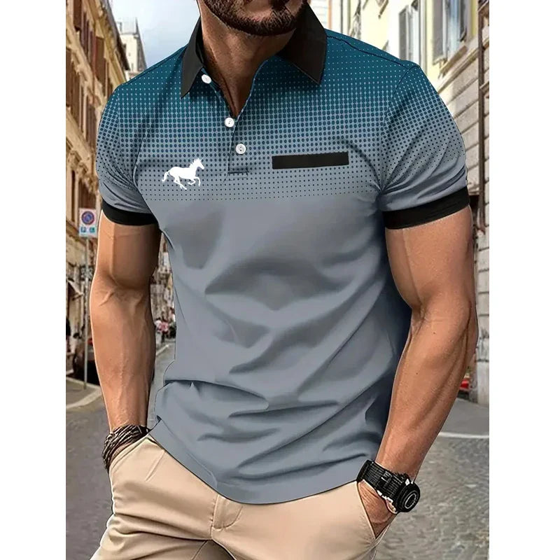 Men Summer Fashion Slim Fit Sport Short Sleeve 100% Polyester Polo Shirt Fake Pocket Decoration Casual Sport Golf Polo Shirt