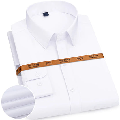 New Men's Solid Color Business Shirt Formal Fashion Thin Classic Basic Casual Slim White Long Sleeve Social Shirt Brand Clothes