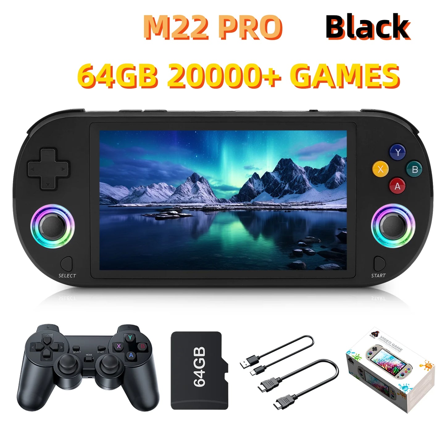 New 128GB M22 Pro Portable Pocket Retro Handheld Video Game Console 5.0 Inch IPS Screen 1920*1080 Display Support LINUX Emelec
