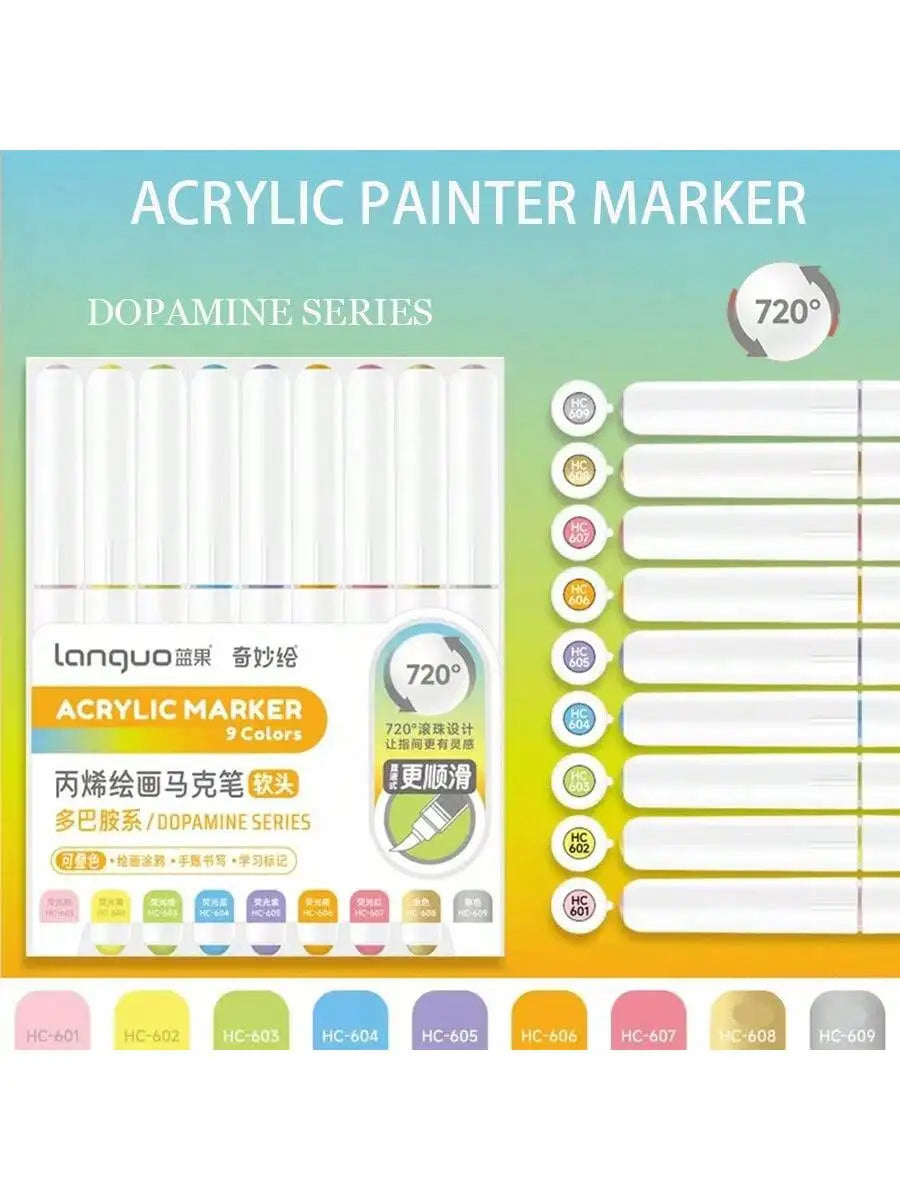 Languo 9pcs/box Soft Brush Acrylic Marker Pen Set£¬DIY Hand Drawn,Paint Art Markers pens,Student Graffiti Acrylic Paint Pens,M720