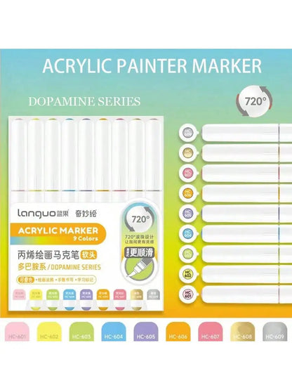 Languo 9pcs/box Soft Brush Acrylic Marker Pen Set£¬DIY Hand Drawn,Paint Art Markers pens,Student Graffiti Acrylic Paint Pens,M720