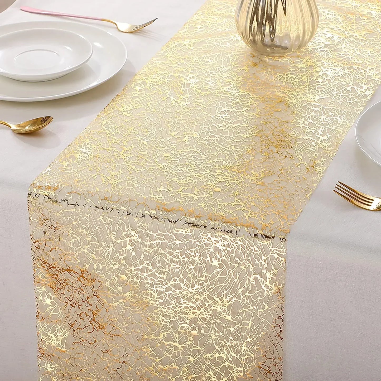 30x500cm Gold Table Runner Metallic Glitter Table Cloths Runner Metallic Roll Rectangle for Birthday Wedding Home Table Decor