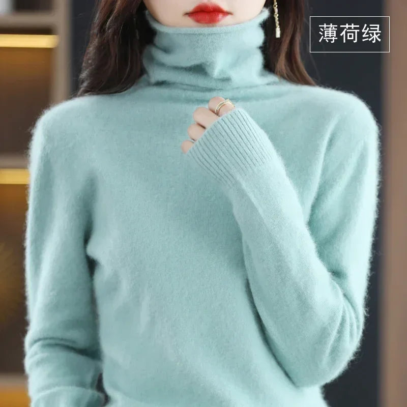WinvyNee Women Clothing Mink Cashmere Sweater Half High Collar Solid Tops Outerwears 2024 Knitted Oversized Pullover A1248005