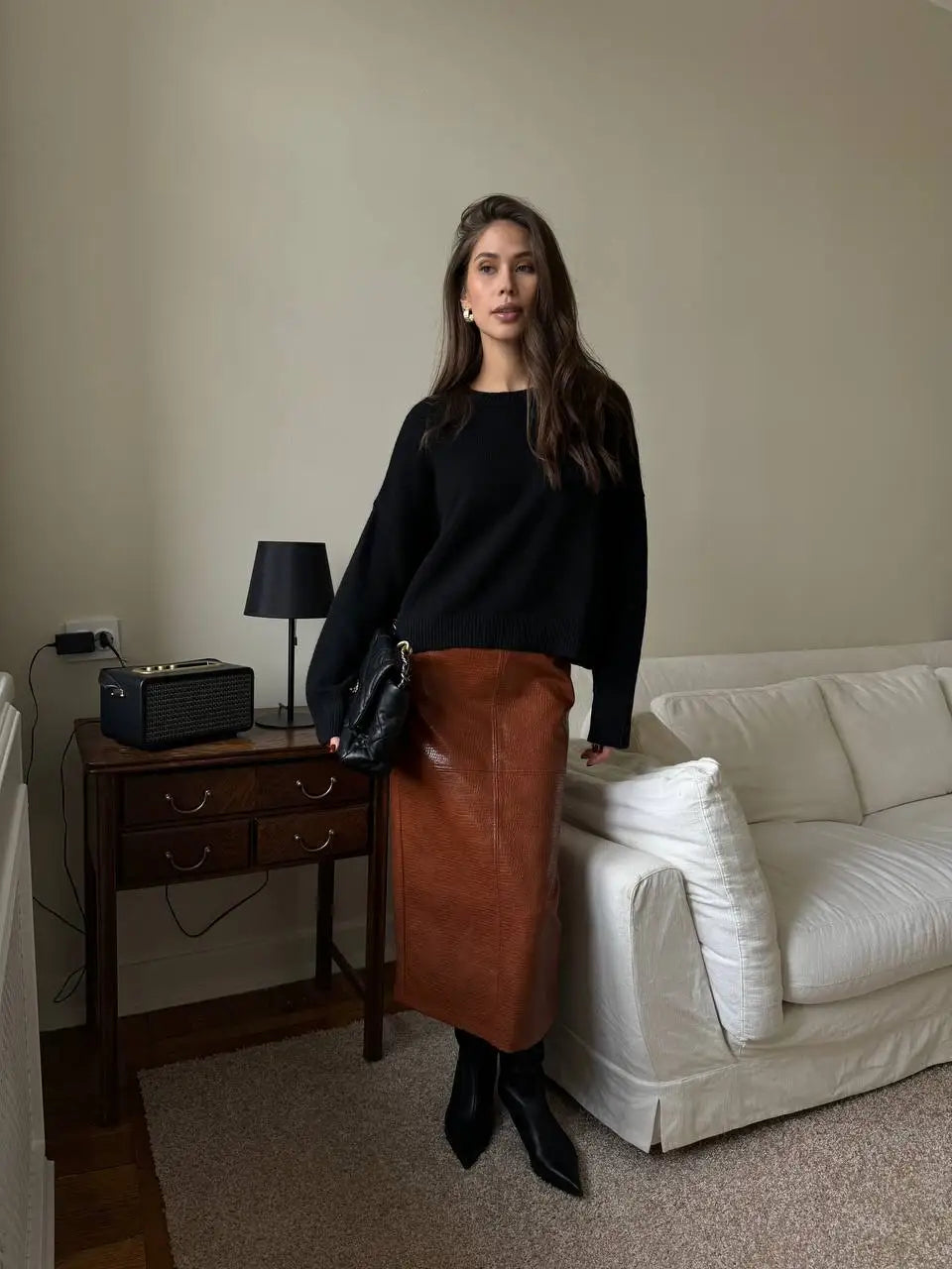 Hirsionsan Basic O Neck Basic Sleeve Sweater Women 2025 Oversized Short Knitted Pullovers Female Casual Thick Warm Soft Tops