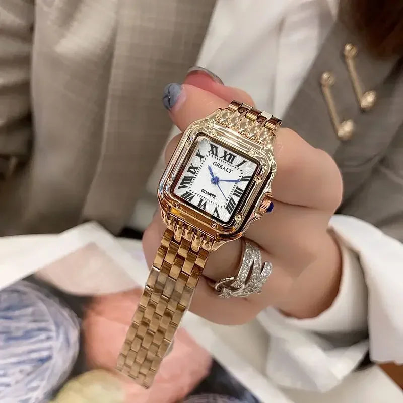 Fashion Quartz Women Watch Simple Elegant Square Dial Gold Stainless Steel Strap Waterproof Leisure Business Watches Gift