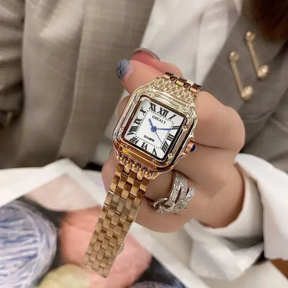 Fashion Quartz Women Watch Simple Elegant Square Dial Gold Stainless Steel Strap Waterproof Leisure Business Watches Gift