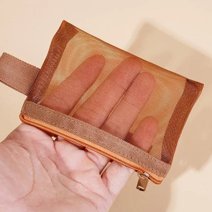 Small Square Solid Color Coin Bag Nylon Mesh Lipstick Key Earphone Organizer Holder Bus Bank ID Credit Cards Pouch Case Storage