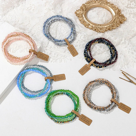 Fashionable 4 Piece Beaded Bracelet Set for Women Colored Crystal Glass Multi-Layered Beaded Bracelet Women's Charm Bracelet