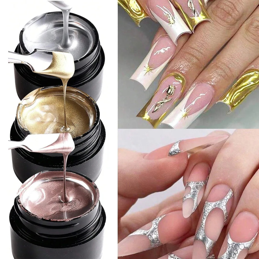 Metallic Painting Gel Chrome Gold Silver Rose Gold Mirror Effect Nail Polish Super Bright Drawing Line French Nail Art Varnish