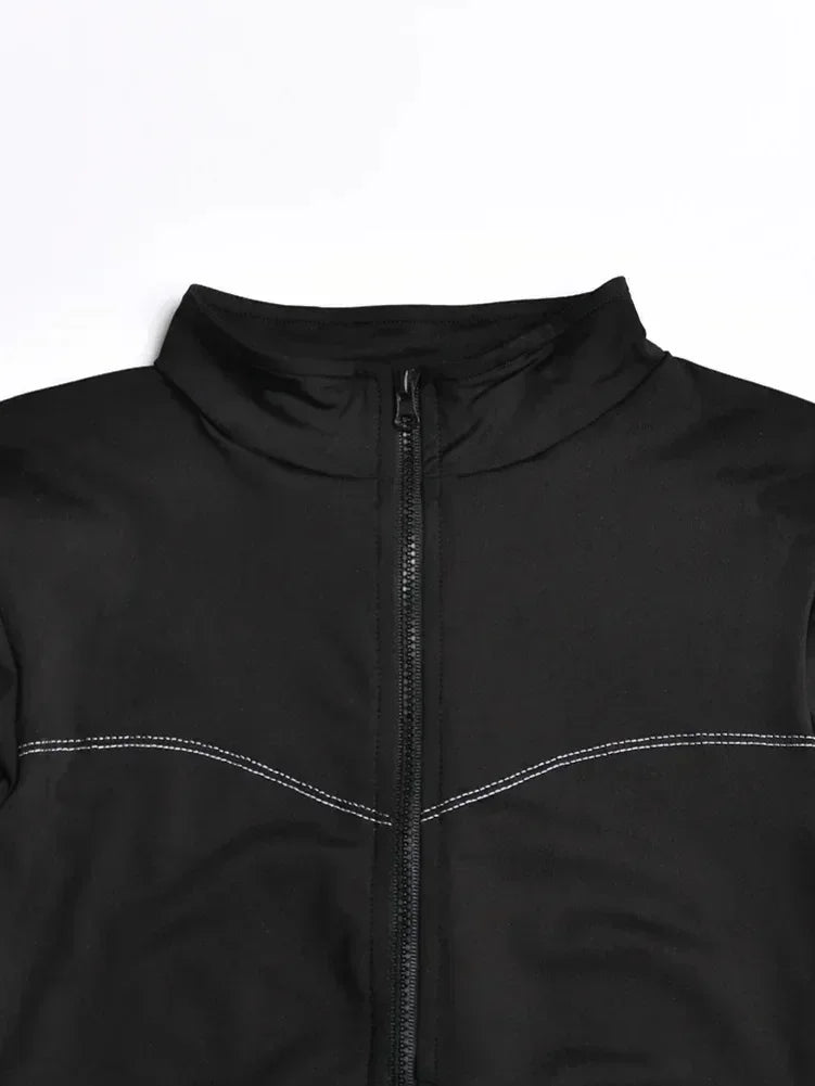 Elegant Women Zip-up O-neck Long Sleeve Jumpsuit Streetwear 2025 Summer Autumn Female Overalls One Piece Fitness Sports Bodysuit