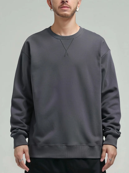 380g Tight Match Heavy Inverted Triangle Loose Versatile Solid Cotton Vintage Autum Winter Long Sleeve Round Neck Sweater